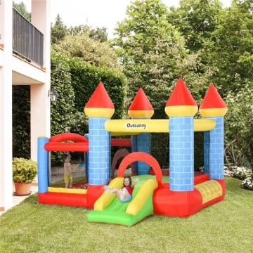 CASTELLO GONFIABILE GIGANTE PER BAMBINI CON SCIVOLO PISCINA E CANESTRO