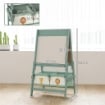 LAVAGNA PER BAMBINI 3 IN 1 CON CAVALLETTO, ROTOLO DI CARTA E 2 CESTELLI, IN LEGNO, 54X46X94 CM, VERDE