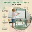 LAVAGNA PER BAMBINI 3 IN 1 CON CAVALLETTO, ROTOLO DI CARTA E 2 CESTELLI, IN LEGNO, 54X46X94 CM, VERDE