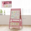 LAVAGNA PER BAMBINI 3 IN 1 CON CAVALLETTO, ROTOLO DI CARTA E 2 CESTELLI, IN LEGNO, 54X46X94 CM, ROSA