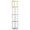LAMPADA DA TERRA 40W CON 3 MENSOLE E INTERRUTTORE A PEDALE, IN LEGNO E ACRILICO, 26X26X160 CM, BIANCO