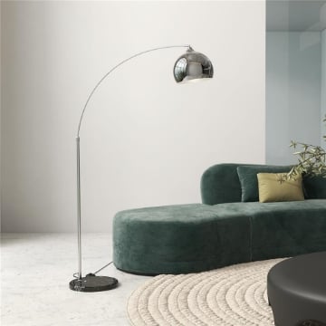 LAMPADA DA TERRA VINTAGE AD ARCO CON ASTA REGOLABILE, INTERRUTTORE A PEDALE, ATTACCO E27, ARGENTO
