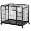 KENNEL PER CANI PIEGHEVOLE A DOPPIA PORTA CON BLOCCO, 4 RUOTE CON FRENO E FONDO RIMOVIBILE, 94X58X69.5 CM, GRIGIO