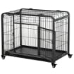 KENNEL PER CANI PIEGHEVOLE A DOPPIA PORTA CON BLOCCO, 4 RUOTE CON FRENO E FONDO RIMOVIBILE, 94X58X69.5 CM, GRIGIO