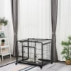 KENNEL PER CANI PIEGHEVOLE A DOPPIA PORTA CON BLOCCO, 4 RUOTE CON FRENO E FONDO RIMOVIBILE, 94X58X69.5 CM, GRIGIO