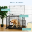 KENNEL PER CANI PIEGHEVOLE A DOPPIA PORTA CON BLOCCO, 4 RUOTE CON FRENO E FONDO RIMOVIBILE, 94X58X69.5 CM, GRIGIO