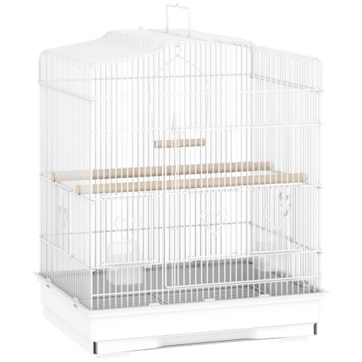 GABBIA PER UCCELLINI PORTATILE CON MANIGLIA, VASSOIO ESTRAIBILE E 5 PORTE, POSATOI E ALTALENA, BIANCO