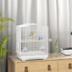 GABBIA PER UCCELLINI PORTATILE CON MANIGLIA, VASSOIO ESTRAIBILE E 5 PORTE, POSATOI E ALTALENA, BIANCO
