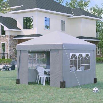 GAZEBO PIEGHEVOLE AD ALTEZZA REGOLABILE CON FINESTRELLE IN ACCIAIO E TESSUTO OXFORD 298X298X288 CM GRIGIO CHIARO