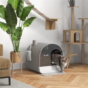LETTIERA PER GATTI CHIUSA CON FILTRI, PALETTA E VASSOIO, STRUTTURA IN PP, 43X44X47CM, GRIGIO