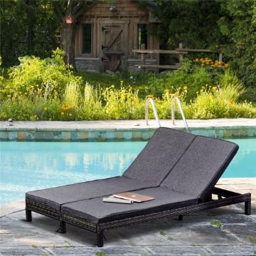 LETTINO PRENDISOLE A 2 POSTI E RATTAN CON MATERASSINO 195 X 120 X 28 CM GRIGIO