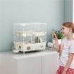 GABBIA PER CRICETI A 2 LIVELLI E 3 PORTE CON RUOTA E TUBI, IN ACCIAIO, PS E PP, 44.5X28X44 CM, CREMA E BIANCO
