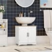 MOBILE SOTTO LAVABO BAGNO CON 2 ANTE E RIPIANO REGOLABILE, 60X33X60CM, LEGNO E BIANCO
