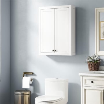 MOBILE DA BAGNO A PARETE IN LEGNO CON 2 RIPIANI REGOLABILI SU 3 LIVELLI, 61X20X84 CM, BIANCO