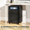MOBILETTO DA UFFICIO IN LEGNO CON RIPIANO APERTO, CASSETTO CON SERRATURA E ARMADIETTO, 40X35X60 CM, NERO