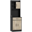 MOBILE DISPENSA IN LEGNO CON CASSETTO, 2 RIPIANI APERTI E ARMADIETTI, 60X40X180 CM, NERO E COLOR LEGNO