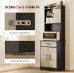 MOBILE DISPENSA IN LEGNO CON CASSETTO, 2 RIPIANI APERTI E ARMADIETTI, 60X40X180 CM, NERO E COLOR LEGNO