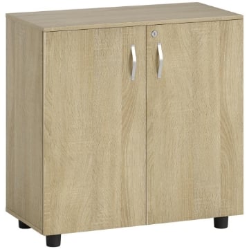 MOBILE UFFICIO PORTADOCUMENTI MULTIUSO CON SERRATURA, 2 ANTE E MENSOLA INTERNA, 80X40X80 CM, ROVERE