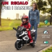 MOTO ELETTRICA PER BAMBINI DA 6V CON ROTELLE RIMOVIBILI, FARI E MUSICHE, ETÀ 18-36 MESI, BIANCO
