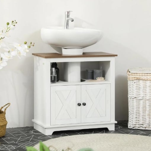 MOBILE BAGNO SOTTO LAVABO CON ARMADIETTO A 2 ANTE E RIPIANO APERTO, IN TRUCIOLATO, 60X30X60 CM