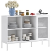 MOBILE BUFFET CON 4 RIPIANI APERTI E ARMADIETTO, IN TRUCIOLATO E ACCIAIO, 120X37X81.5 CM, BIANCO