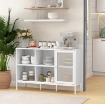 MOBILE BUFFET CON 4 RIPIANI APERTI E ARMADIETTO, IN TRUCIOLATO E ACCIAIO, 120X37X81.5 CM, BIANCO