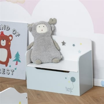 PANCA CONTENITORE CON SCHIENALE IN LEGNO PER BAMBINI DA 3-6 ANNI 60X30X50 CM AZZURRO