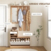 MOBILE APPENDIABITI 3 IN 1 CON SCARPIERA E SPECCHIO, GANCI E CASSETTI, IN LEGNO, 90X24X177 CM, BIANCO E NOCE