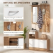 MOBILE APPENDIABITI 3 IN 1 CON SCARPIERA E SPECCHIO, GANCI E CASSETTI, IN LEGNO, 90X24X177 CM, BIANCO E NOCE