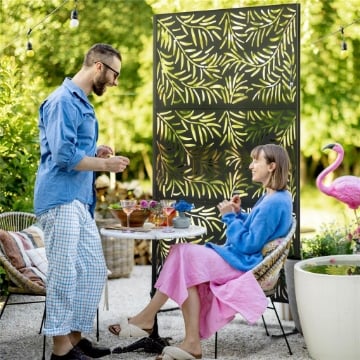 PARAVENTO DA ESTERNO IN ACCIAIO CON MOTIVI A SALICE E 2 PIEDINI 122X45X198 CM NERO
