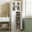 MOBILE BAGNO ALTO CON RIPIANI REGOLABILI, ANTE IN VETRO E LEGNO, 60X30X170 CM, BIANCO