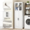 MOBILE BAGNO ALTO CON RIPIANI REGOLABILI, ANTE IN VETRO E LEGNO, 60X30X170 CM, BIANCO
