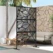 PARAVENTO DA ESTERNO DECORATIVO IN ACCIAIO TRAFORATO CON DESIGN A FOGLIE, 122X198CM, NERO