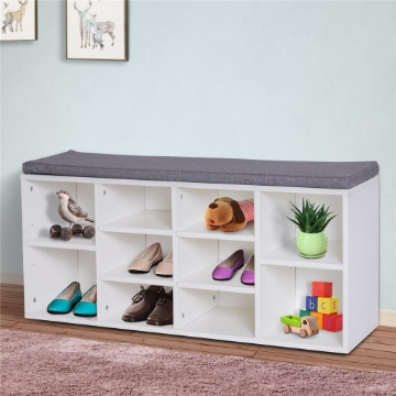 PANCHINA SCARPIERA CON RIPIANI REGOLABILI 104X30X48 CM IN LEGNO BIANCO E GRIGIO