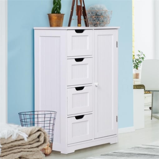 MOBILETTO DA BAGNO CON ANTA E CASSETTI 56 X 30 X 83 CM BIANCO