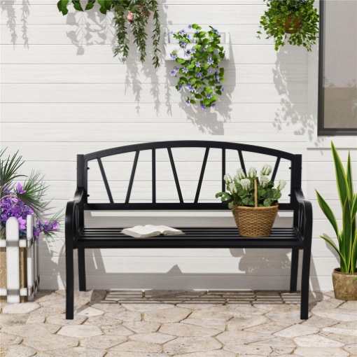 PANCHINA DA GIARDINO 2 POSTI  IN METALLO 128 X 56  X 86 CM NERO