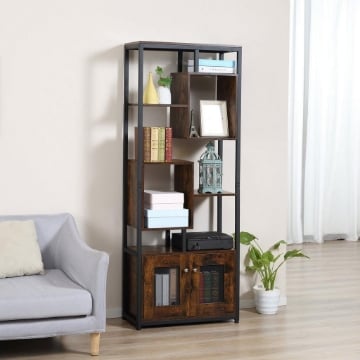 MOBILE LIBRERIA IN STILE INDUSTRIAL 8 RIPIANI E 2 ANTE 70X30X180CM MARRONE