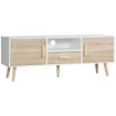 MOBILE TV BASSO PER TV MAX 46" CON RIPIANO APERTO, CASSETTO E 2 ARMADIETTI, IN TRUCIOLATO E PINO, 140X40X55.3 CM