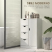 MOBILE BAGNO CON 4 CASSETTI, ARMADIETTO A 2 LIVELLI E MANIGLIE RITAGLIATE, IN LEGNO, 54X29X83 CM, BIANCO