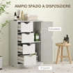 MOBILE BAGNO CON 4 CASSETTI, ARMADIETTO A 2 LIVELLI E MANIGLIE RITAGLIATE, IN LEGNO, 54X29X83 CM, BIANCO