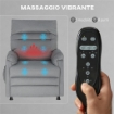 POLTRONA RECLINABILE CON 8 PUNTI MASSAGGIO E 5 MODALITÓ, POGGIAPIEDI, RISCALDAMENTO, TESSUTO VELLUTATO, GRIGIO