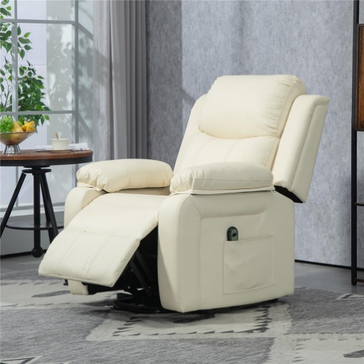 POLTRONA ALZAPERSONA RECLINABILE A 160° CON POGGIAPIEDI E TELECOMANDO IN PELLE PU E ACCIAIO 76X90X105 CM CREMA