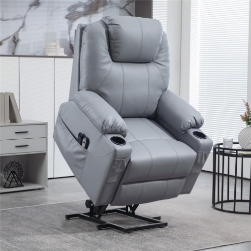 POLTRONA ALZAPERSONA RECLINABILE FINO A 135¦ CON 8 PUNTI MASSAGGIO, TELECOMANDO E POGGIAPIEDI, 88X99X106 CM, GRIGIO