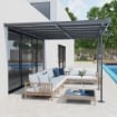 PERGOLA ADDOSSATA DA GIARDINO IN POLICARBONATO E ALLUMINIO, INSTALLAZIONE REGOLABILE, GRIGIO