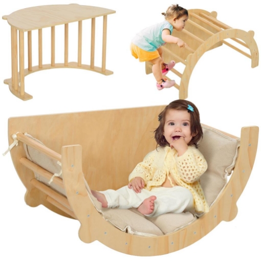 ARCO MONTESSORIANO 3 IN 1 PER BAMBINI DA 18-48 MESI, STRUTTURA DA ARRAMPICATA, TAVOLINO E DONDOLO CON CUSCINO