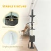 ALBERO PER GATTI A SOFFITTO ALTO 220-240 CM CON AMACA, CASETTA, PIATTAFORME A FIORE E PALI IN SISAL, GRIGIO