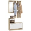 MOBILE APPENDIABITI 3 IN 1 CON SCARPIERA E SPECCHIO, GANCI E CASSETTI, IN LEGNO, 90X24X177 CM, BIANCO E QUERCIA