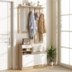 MOBILE APPENDIABITI 3 IN 1 CON SCARPIERA E SPECCHIO, GANCI E CASSETTI, IN LEGNO, 90X24X177 CM, BIANCO E QUERCIA