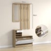 MOBILE APPENDIABITI 3 IN 1 CON SCARPIERA E SPECCHIO, GANCI E CASSETTI, IN LEGNO, 90X24X177 CM, BIANCO E QUERCIA