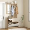 MOBILE APPENDIABITI 3 IN 1 CON SCARPIERA E SPECCHIO, GANCI E CASSETTI, IN LEGNO, 90X24X177 CM, BIANCO E QUERCIA
